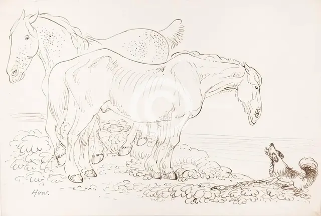 Two Horses and A Dog, 1825-1839. Creator: James Howe.