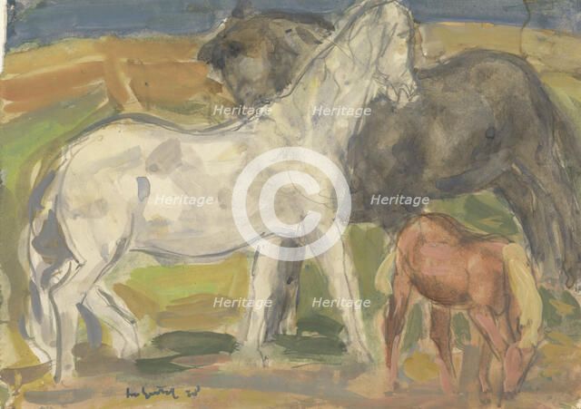 Two horses and a foal in a landscape, 1928. Creator: Leo Gestel.