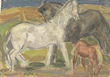Two horses and a foal in a landscape, 1928. Creator: Leo Gestel