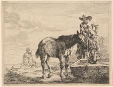 Two Horses Drinking at a Trough, 1651. Creator: Dirck Stoop