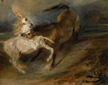 Two Horses Fighting In A Stormy Landscape, c1828. Creator: Eugene Delacroix