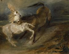 Two Horses Fighting In A Stormy Landscape, c1828. Creator: Eugene Delacroix