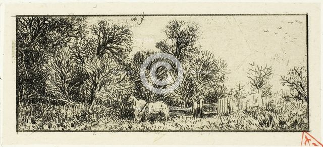 Two Horses in a Wood, 1845. Creator: Charles Emile Jacque.
