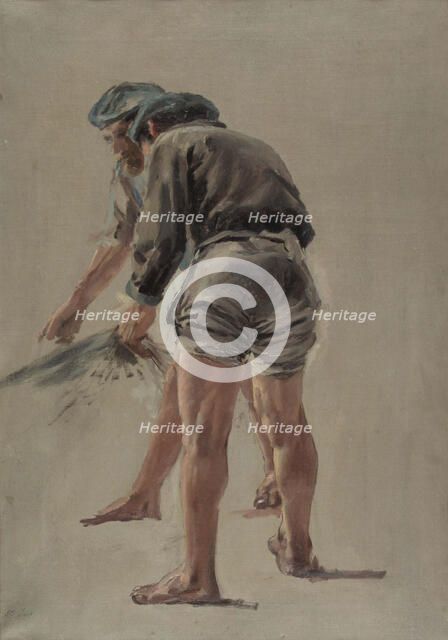 Two Italian fishermen, rehearsal for the painting Seining on the Coast of Corsica, 1886. Creator: Aukusti Uotila.