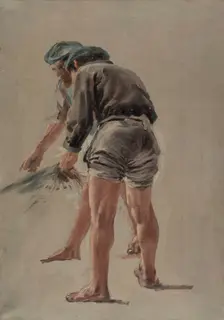 Two Italian fishermen, rehearsal for the painting Seining on the Coast of Corsica, 1886. Creator: Aukusti Uotila