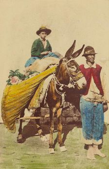 Two Italian peasants, one riding a donkey, about 1870. Creator: Giorgio Conrad