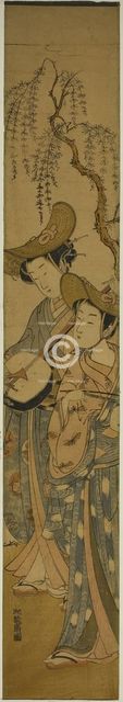 Two Itinerant Musicians under a Willow Tree, c. 1771. Creator: Isoda Koryusai.