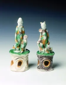 Two incence stick holders in the form of immortals, late Ming dynasty, China, 1600-1644. Creator: Unknown