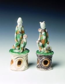 Two incence stick holders in the form of immortals, late Ming dynasty, China, 1600-1644. Creator: Unknown