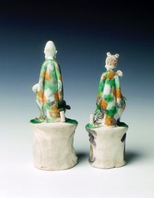 Two incence stick holders in the form of immortals, late Ming dynasty, China, 1600-1644. Creator: Unknown