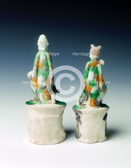 Two incence stick holders in the form of immortals, late Ming dynasty, China, 1600-1644. Creator: Unknown.