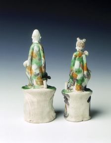 Two incence stick holders in the form of immortals, late Ming dynasty, China, 1600-1644