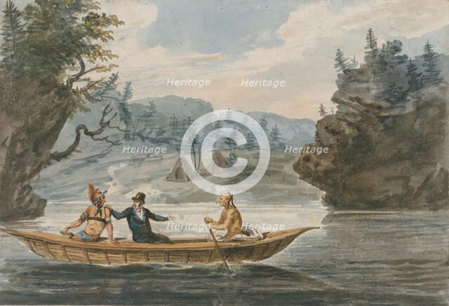 Two Indians and a White Man in a Canoe, 1811-ca. 1813. Creator: Pavel Petrovic Svin'in.