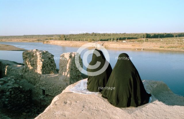 Two Iraqi women at Bash Tapia Castle, Mosul, Iraq, 1977. Creator: Vivienne Sharp.