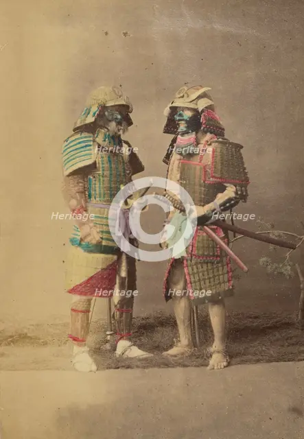 Two Japanese warriors in full dress costumes, 1868-1880. Creator: Felice Beato.