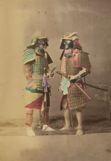 Two Japanese warriors in full dress costumes, 1868-1880. Creator: Felice Beato