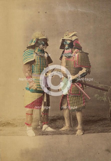 Two Japanese warriors in full dress costumes, 1868-1880. Creator: Felice Beato.