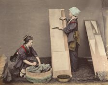[Two Japanese Women Posing with Laundry], 1870s. Creator: Unknown