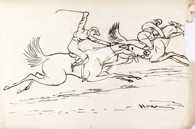Two Jockeys Riding Horses, 1825-1839. Creator: James Howe.