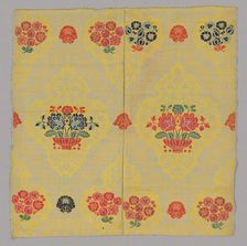 Two Joined Panels of Brocaded Yellow Furnishing Wool, England, c. 1720s. Creator: Unknown