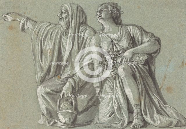 Two Kneeling Figures with Offerings. Creator: Unknown.