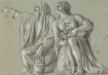 Two Kneeling Figures with Offerings. Creator: Unknown