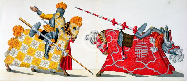 Two knights at a tournament, 1842. Creator: Friedrich Martin von Reibisch.