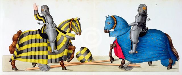 Two knights at a tournament, 1842. Creator: Friedrich Martin von Reibisch.