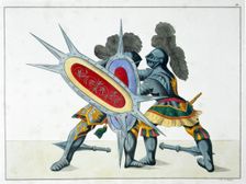 Two knights fighting on foot, 1842. Creator: Friedrich Martin von Reibisch