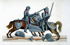 Two knights jousting at a tournament, 1842. Creator: Friedrich Martin von Reibisch