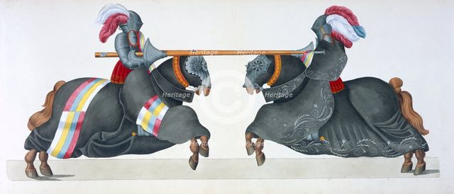 Two knights jousting at a tournament, 1842. Creator: Friedrich Martin von Reibisch.