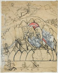 Two Ladies Converse at a Step-Well (Baoli) in a Walled Garden, 18th century. Creator: Unknown