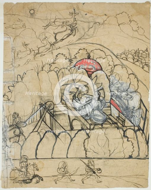 Two Ladies Converse at a Step-Well (Baoli) in a Walled Garden, 18th century. Creator: Unknown.