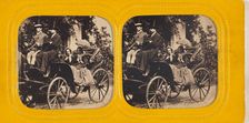 Two ladies in horse-drawn coach with two men in top hats as their drivers, November 1864. Creator: LeBas