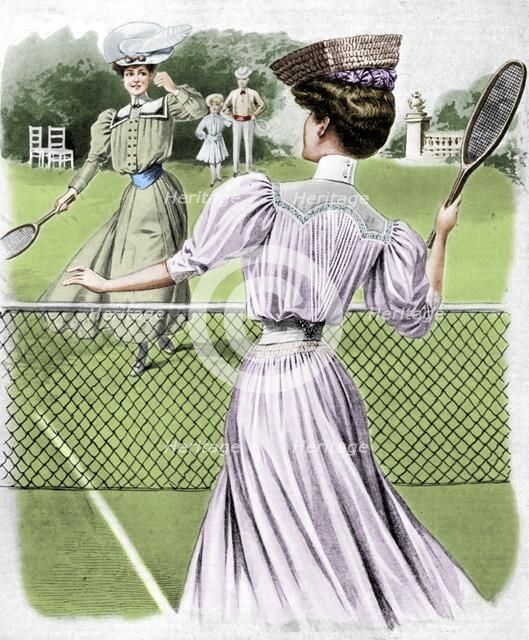 Two lawn tennis costumes for October, 1905.  Artist: Unknown.