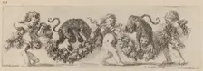 Two Leopards Jumping a Festoon Supported by Children, probably 1648. Creator: Stefano della Bella