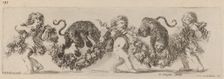 Two Leopards Jumping a Festoon Supported by Children, probably 1648. Creator: Stefano della Bella
