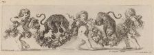 Two Leopards Jumping a Festoon Supported by Children, probably 1648. Creator: Stefano della Bella