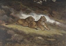 Two Lion Cubs, c1850-1869. Creator: Antoine-Louis Barye