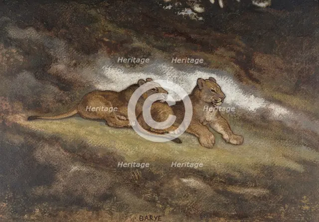 Two Lion Cubs, c1850-1869. Creator: Antoine-Louis Barye.