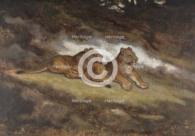 Two Lion Cubs, c1850-1869. Creator: Antoine-Louis Barye.