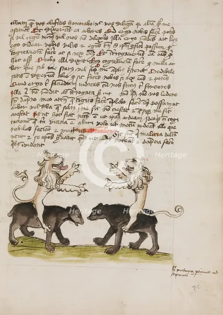 Two Lions Sitting on the Backs of Two Bears; Fables, third quarter of 15th century. Creator: Unknown.