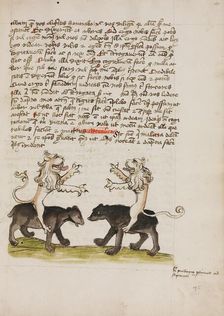 Two Lions Sitting on the Backs of Two Bears; Fables, third quarter of 15th century. Creator: Unknown