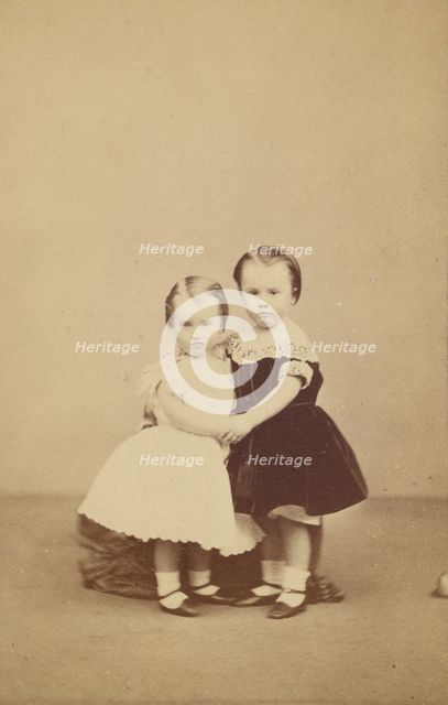 Two little girls embracing, 1865-1875. Creator: A. Crowe.