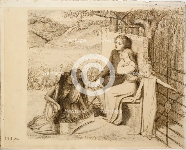 Two Lovers, 1854. Artist: Elizabeth Siddal.