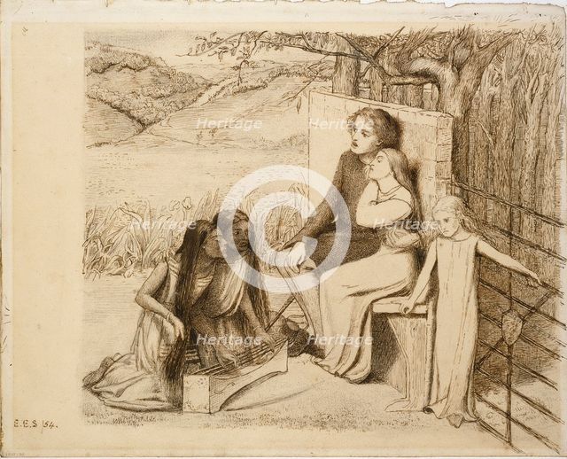 Two Lovers, 1854. Artist: Elizabeth Siddal.