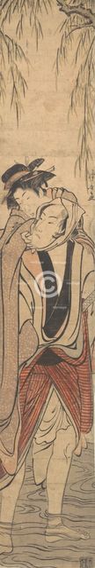 Two Lovers Crossing a River, late 18th century. Creator: Torii Kiyonaga.
