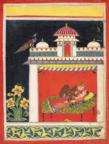 Two lovers in a pavilion, from an Amarushataka (Hundred poems of Amaru)..., ca. 1680. Creator: Unknown