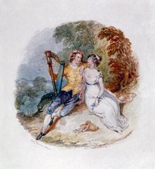 Two Lovers on a Bank with a Harp 19th century. Artist: Henry Courtney Selous