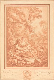 Two Lovers Seated at the Foot of a Large Tree, Surprised by Two Girls. Creator: Gilles Demarteau